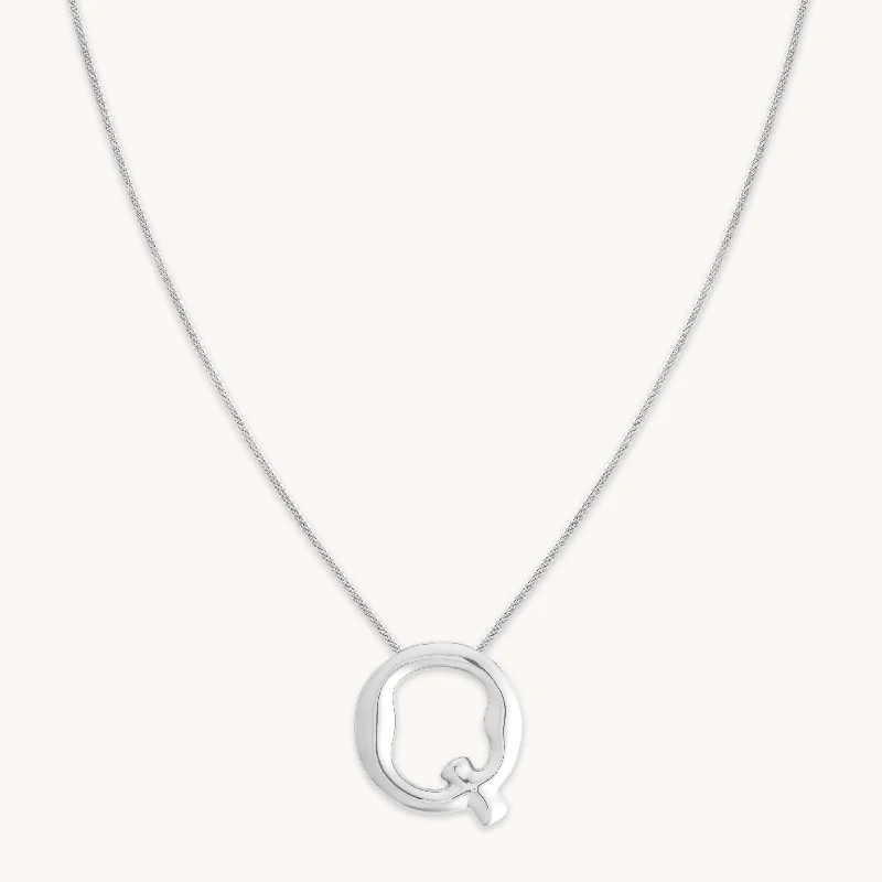 wedding gift necklaces for women -Q Initial Bold Pendant Necklace in Silver