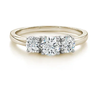 stylish rings for women -Three stone ring with 1 carats* of diamond simulants in 10 carat yellow and white gold