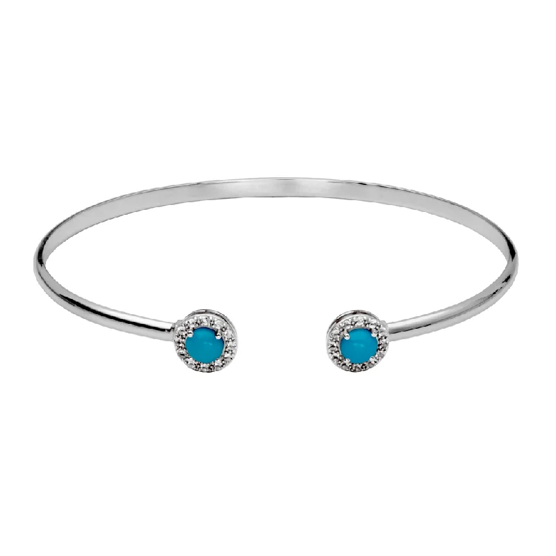 personalized bangles for women -personalized bangles for women -Sterling Silver Sleeping Beauty Turquoise & White Topaz Halo Cuff Bracelet by Samuel B.