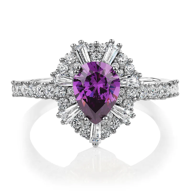 silver stackable rings -Dress ring with amethyst simulant and 0.86 carats* of diamond simulants in sterling silver