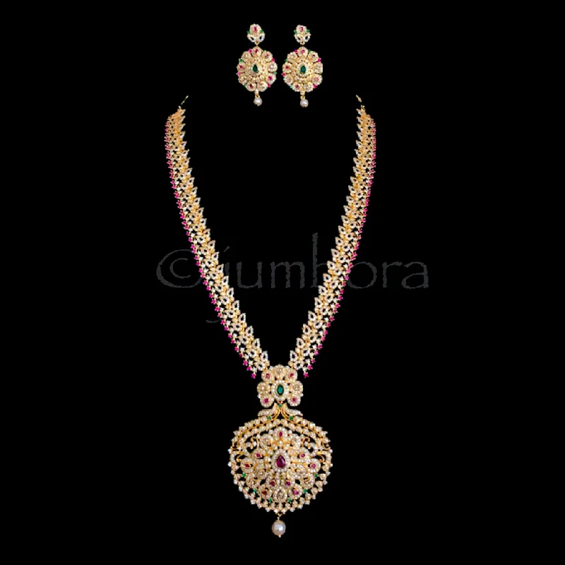 cute necklaces for women -Bridal Long AD Zircon (CZ) Necklace Set