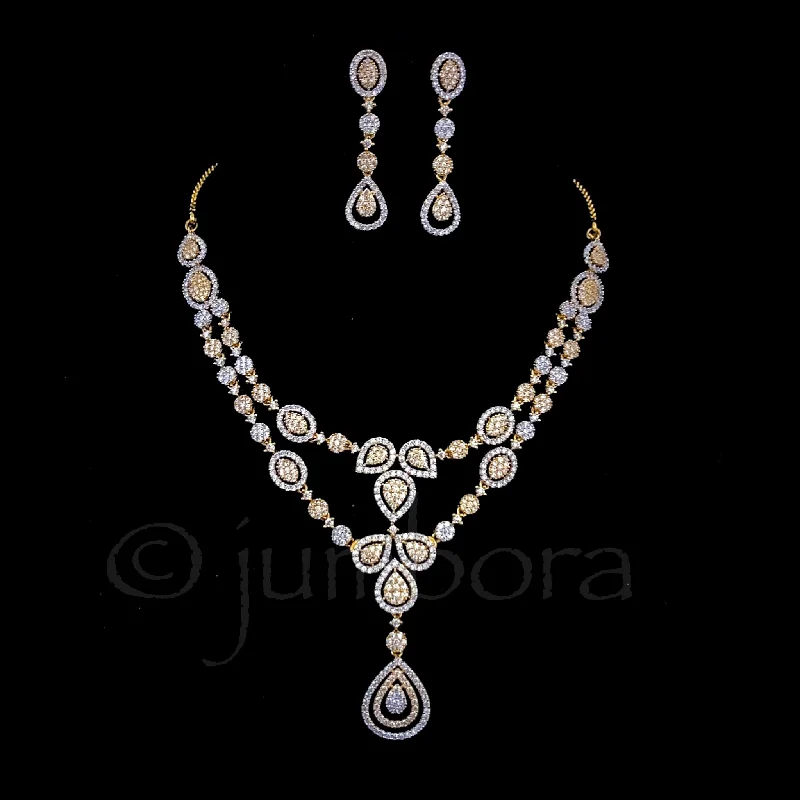 unique pendant necklaces for women -Double row Dual Tone White AD Zircon (CZ) Necklace set