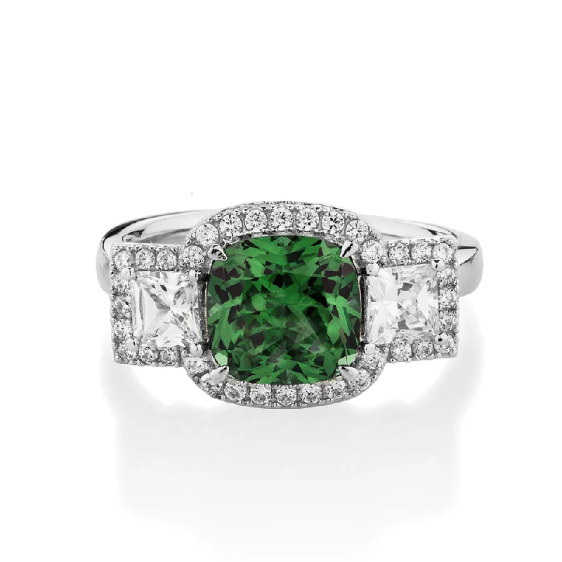 titanium engagement rings for women -Dress ring with emerald simulant and 0.99 carats* of diamond simulants in sterling silver