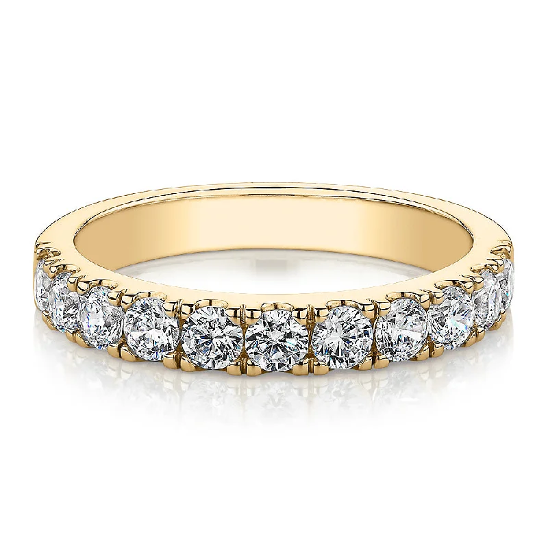 personalized rings for women -Wedding or eternity band with 0.88 carats* of diamond simulants in 14 carat yellow gold