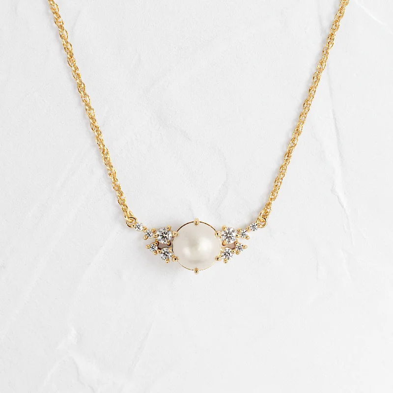 silver necklaces for women -Snowdrift Necklace, Akoya Pearl