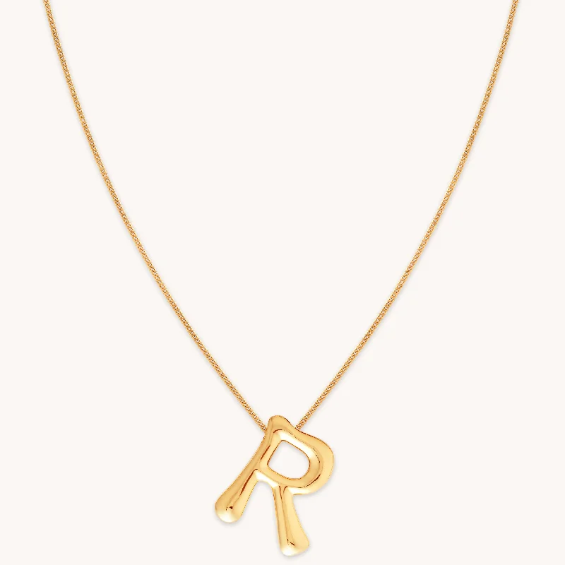 high-end necklaces for women -R Initial Bold Pendant Necklace in Gold