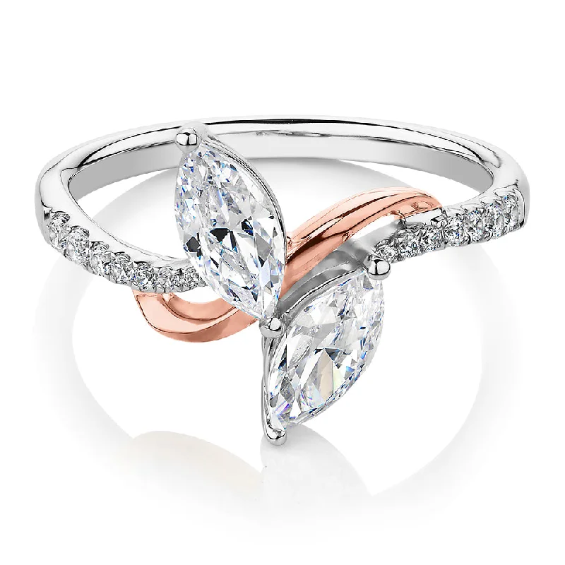 mixed metal rings for women -Dress ring with 1.06 carats* of diamond simulants in 10 carat rose and white gold