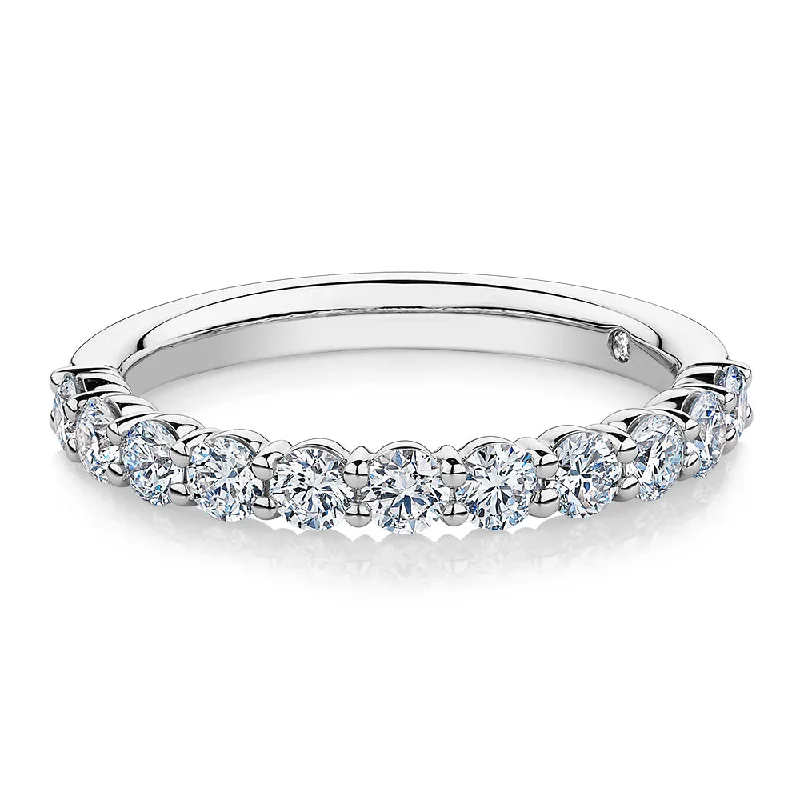 silver stackable rings -Signature Simulant Diamond 0.90 carat* TW round brilliant wedding or eternity band in 14 carat white gold