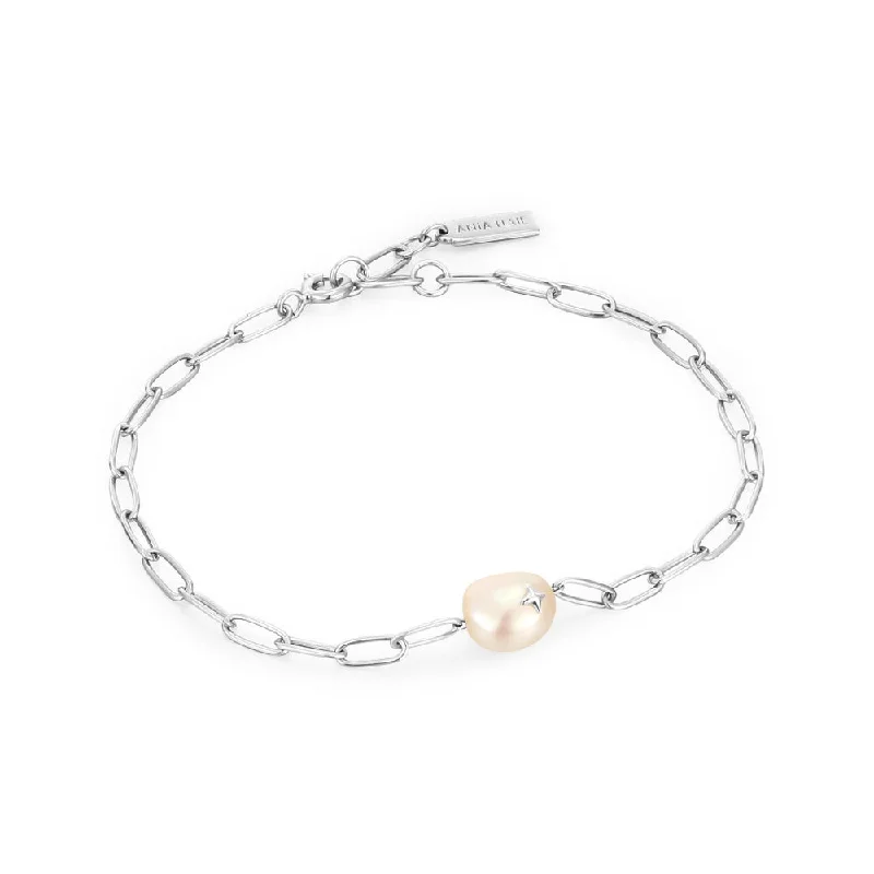 elegant tennis bracelets for women -elegant tennis bracelets for women -Sterling Silver Paperclip Chain Pearl Sparkle Bracelet by Ania Haie