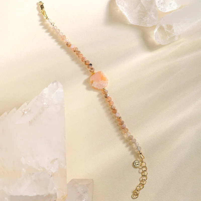 sleek cuff bracelets for women -sleek cuff bracelets for women -Crystal Bracelet - Pink Opal and Sunstone