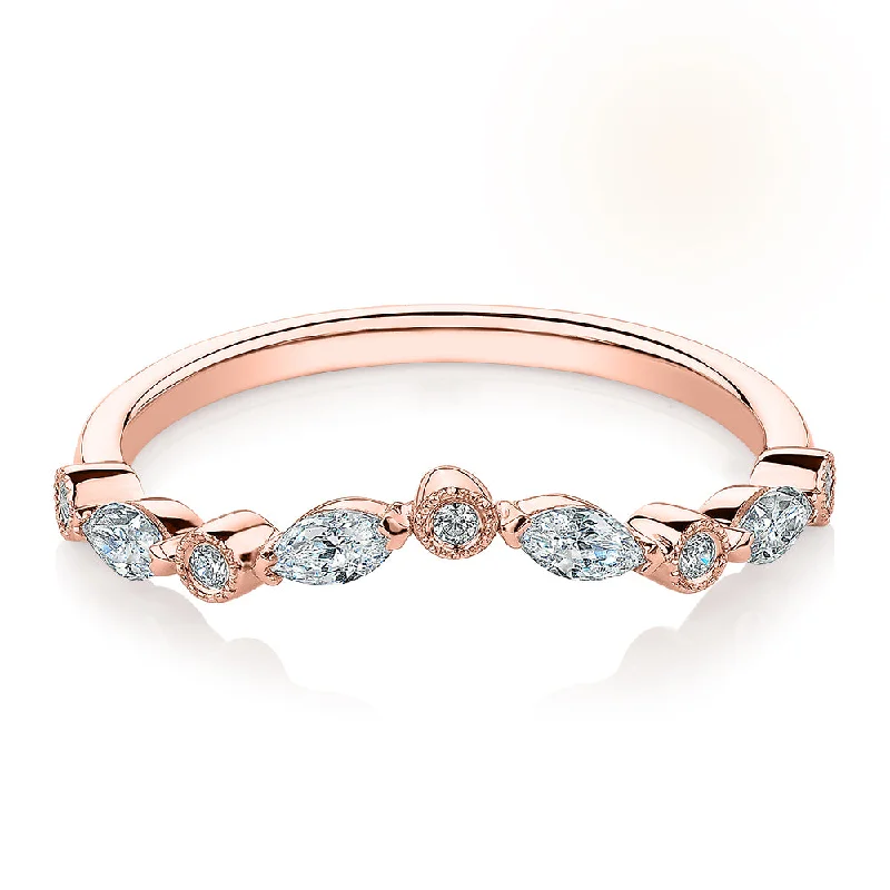 custom rings for women -Marquise curved wedding or eternity band with 0.43 carats* of diamond simulants in 10 carat rose gold