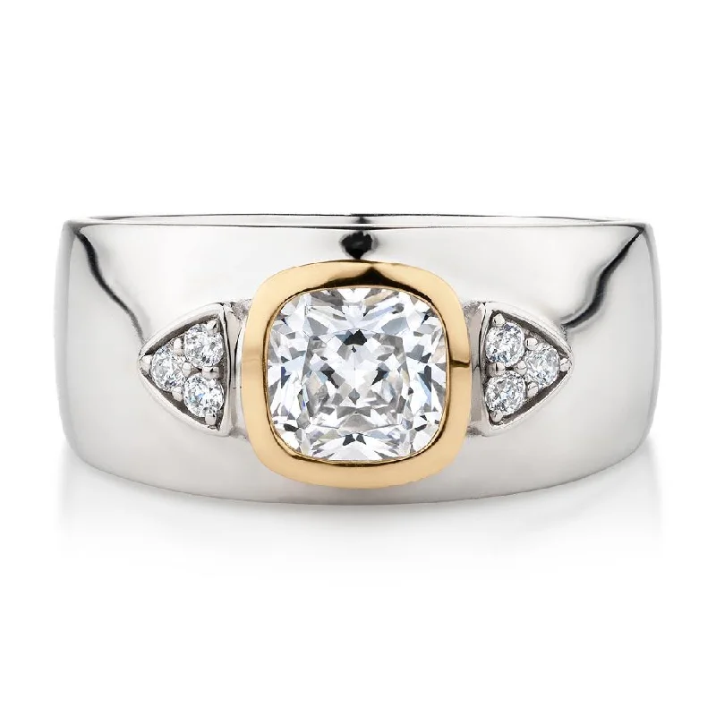 classic rings for women -Synergy dress ring with 0.93 carats* of diamond simulants in 10 carat yellow gold and sterling silver