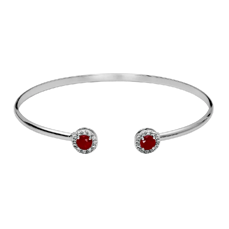 elegant silver cuff bracelets -elegant silver cuff bracelets -Sterling Silver Dyed Red Corundum & White Topaz Halo Cuff Bracelet by Samuel B.