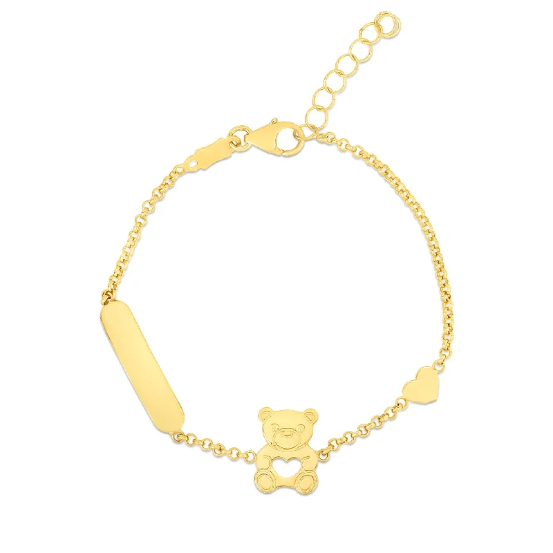 bridesmaid bracelets -bridesmaid bracelets -Kids 14K Gold Teddy Bear ID Bracelet Engravable 6"