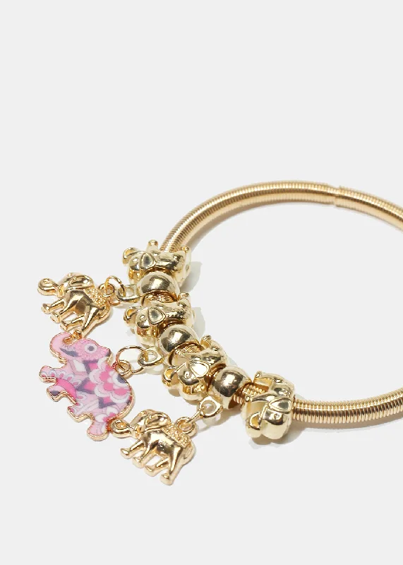 fashionable charm bracelets -fashionable charm bracelets -Elephant Charm Coil Bracelet