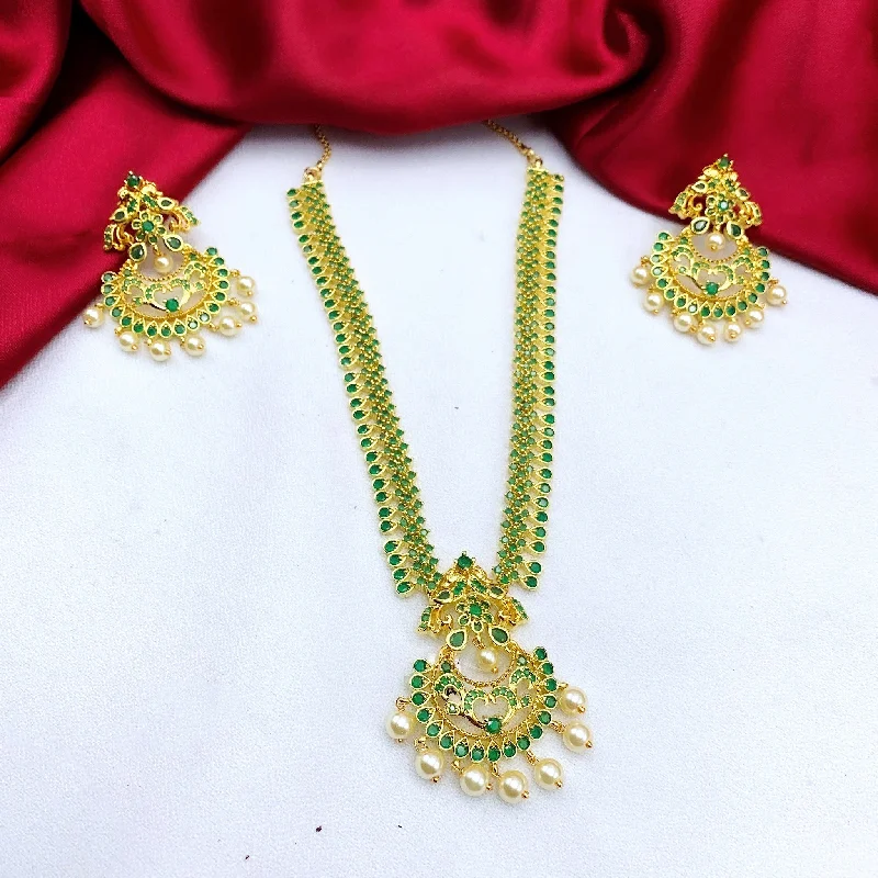 statement necklaces for women -Emerald Green Zircon (CZ) Stone Necklace Set with Chaandbali Earring