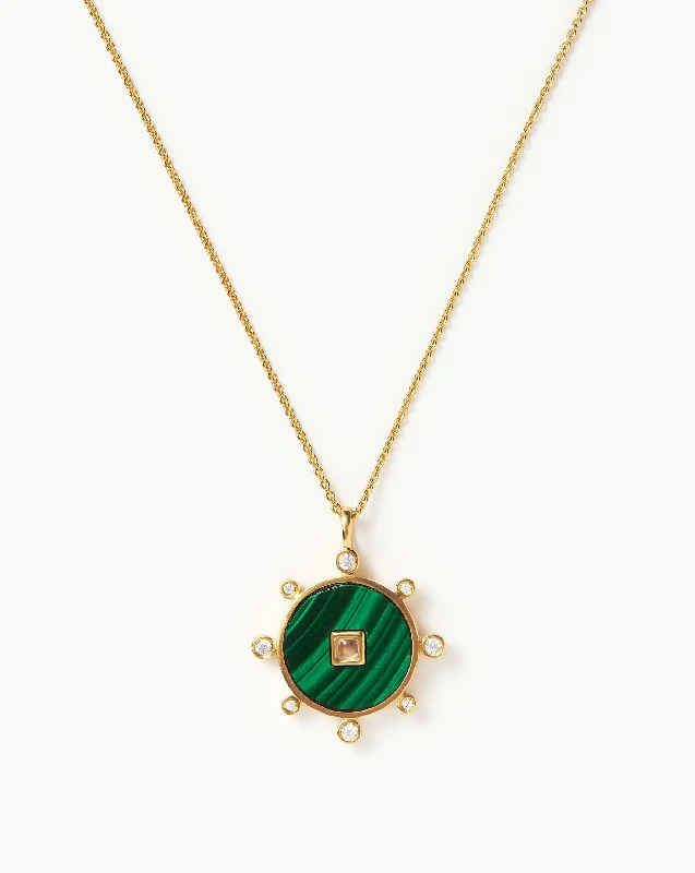 vintage silver necklaces for women -Malachite Amulet Pendant Necklace | 18k Gold Vermeil/Malachite