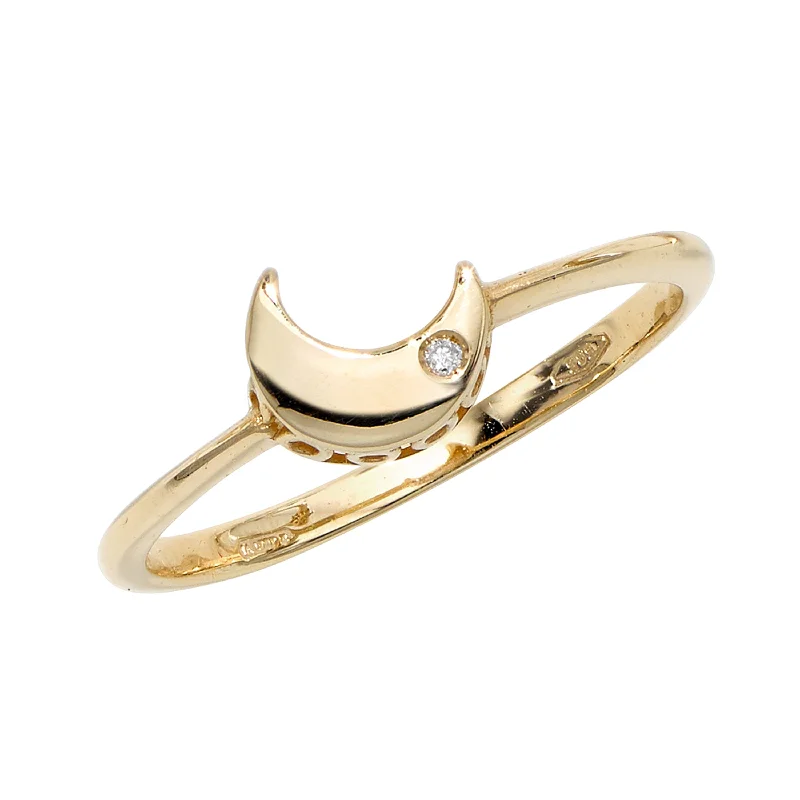 luxury gold rings -14kt Gold Size-7 Yellow Finish 6.5x7.2x1mm Polished Sideways Moon Ring  with 0.0050ct 1mm White Diamond