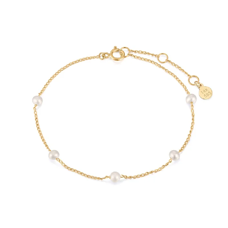 chunky bangles for women -chunky bangles for women -14K Yellow Gold Pearl Station Bracelet by Aurelie Gi