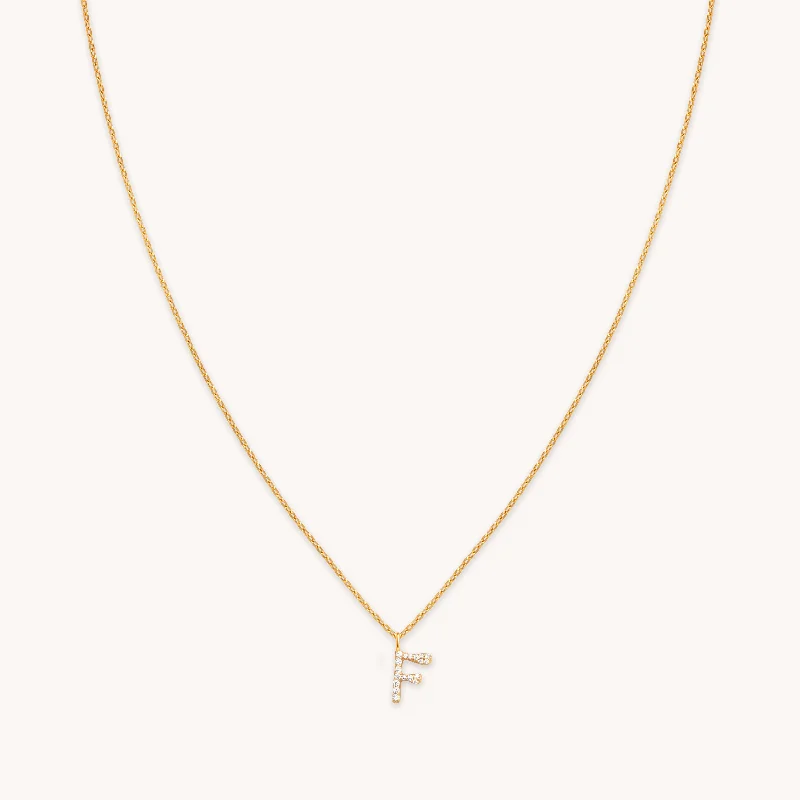 fashion chain necklaces for women -F Initial Pavé Pendant Necklace in Gold