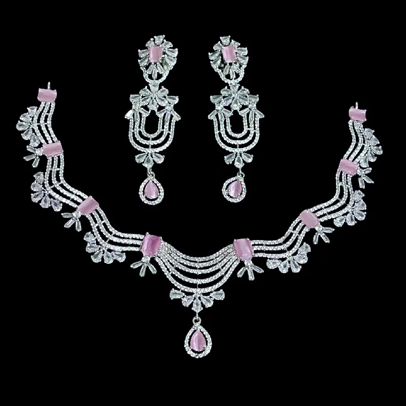 wedding necklaces for women -Statement Rhodium Polish Pastel Pink AD Zircon (CZ) Necklace