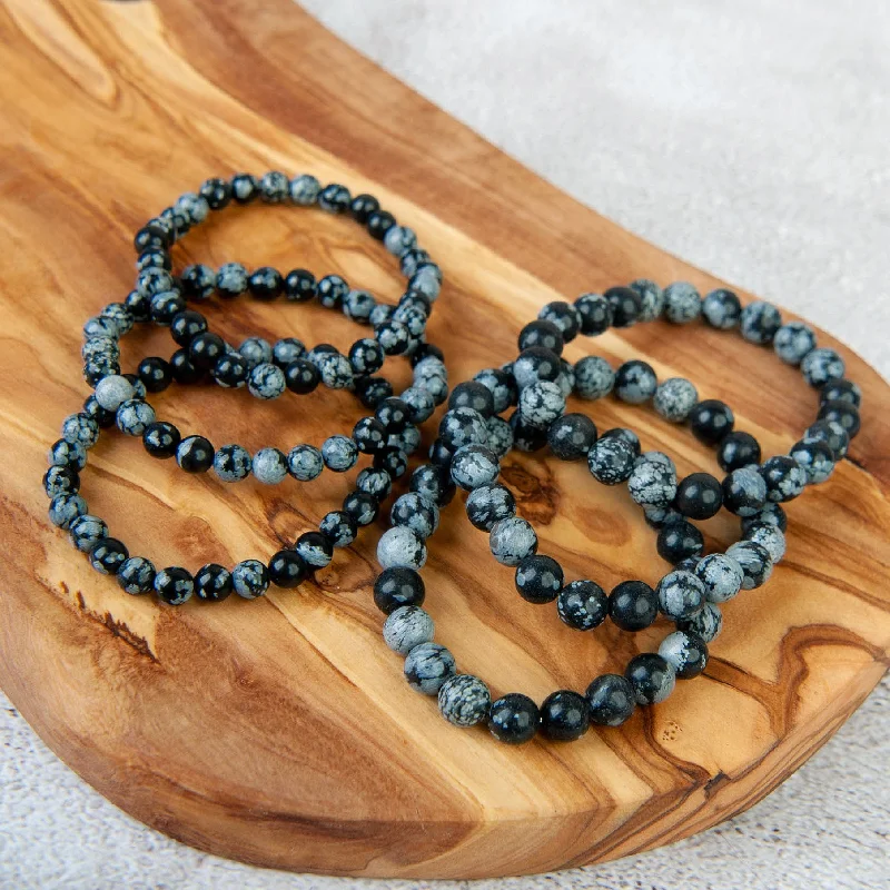 trendy bangles for women -trendy bangles for women -Snowflake Obsidian Beaded Bracelet