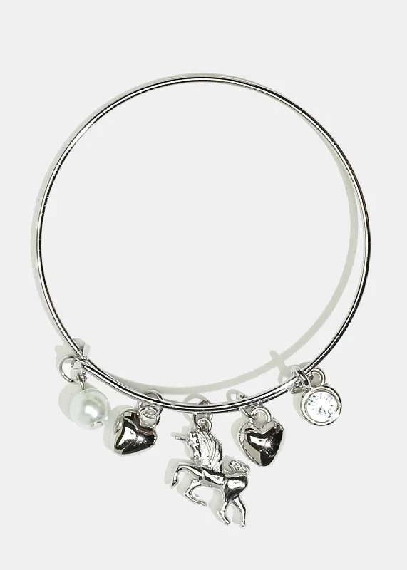 stackable silver bangles -stackable silver bangles -Unicorn & Heart Charm Bangle Bracelet