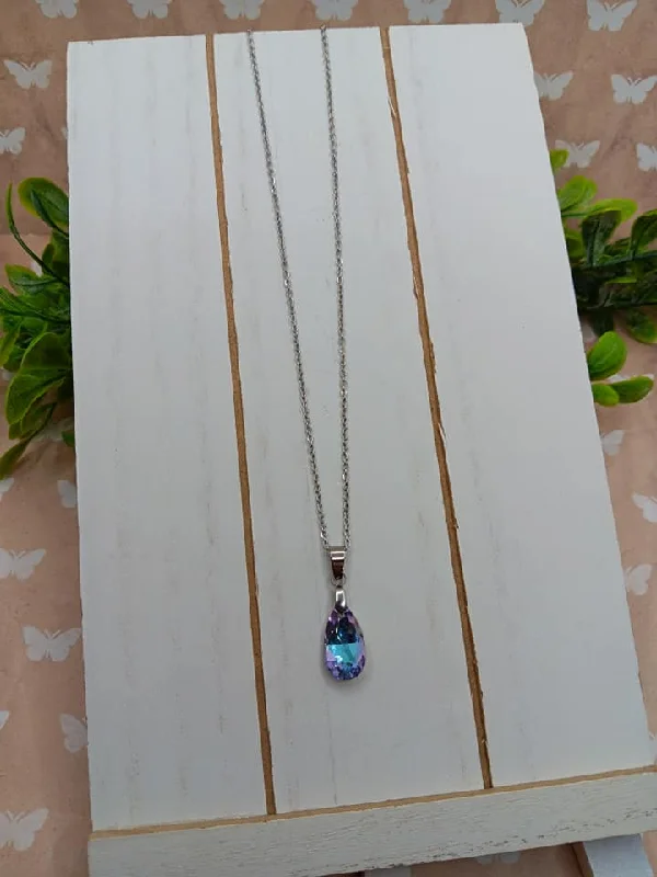 diamond necklaces for women -Silver Necklace w/ Purple & Blue Teardrop Pendant