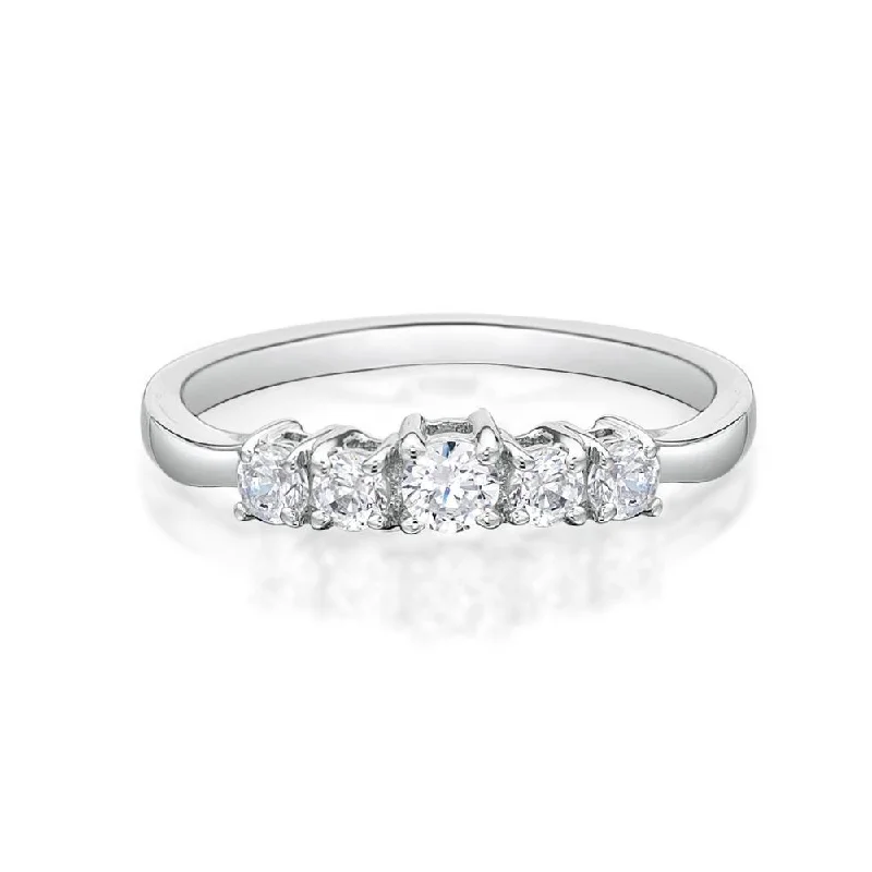 anniversary rings for women -Curved wedding or eternity band with 0.93 carats* of diamond simulants in 14 carat white gold