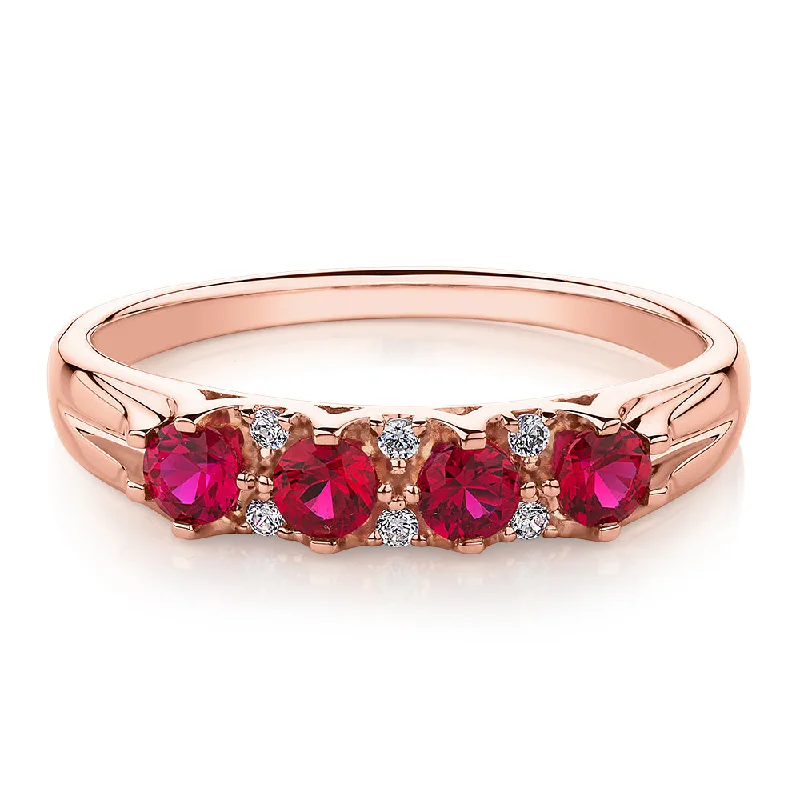 diamond rings for women -Dress ring with ruby and diamond simulants in 10 carat rose gold