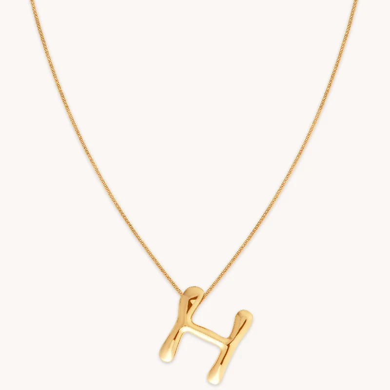 celebrity-inspired necklaces for women -H Initial Bold Pendant Necklace in Gold