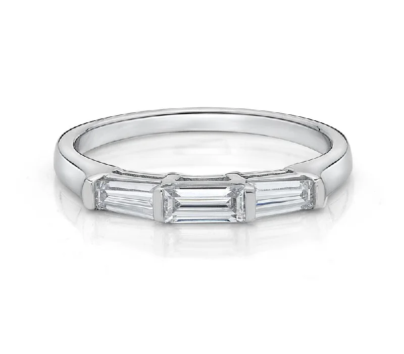 unique engagement rings -Wedding or eternity band with 0.66 carats* of diamond simulants in 14 carat white gold