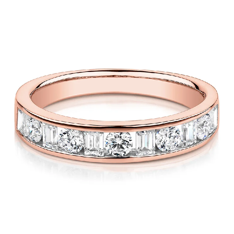 eternity rings for women -Round Brilliant wedding or eternity band with 0.76 carats* of diamond simulants in 14 carat rose gold