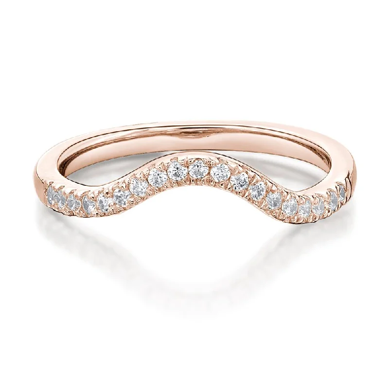 gold rings for women -Curved wedding or eternity band in 14 carat rose gold