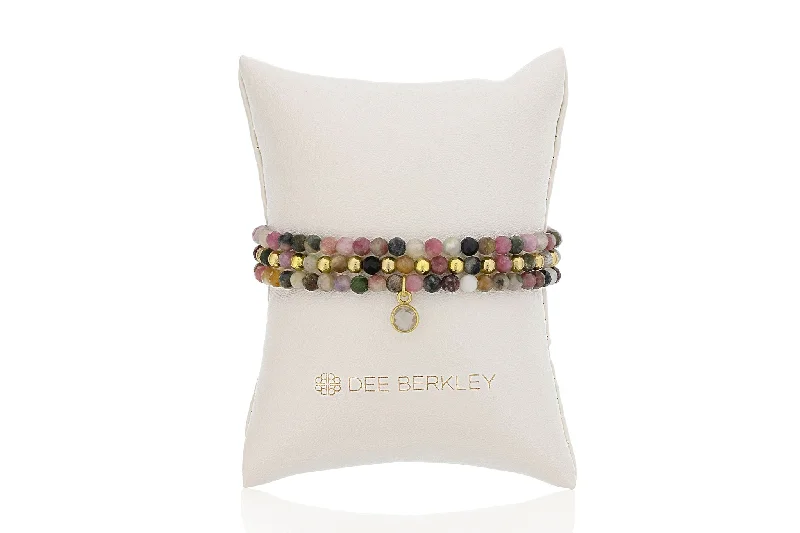 classic bangles for women -classic bangles for women -Multi Color Tourmaline & Gold Filled Bead Stretch Bracelet Set by Dee Berkley