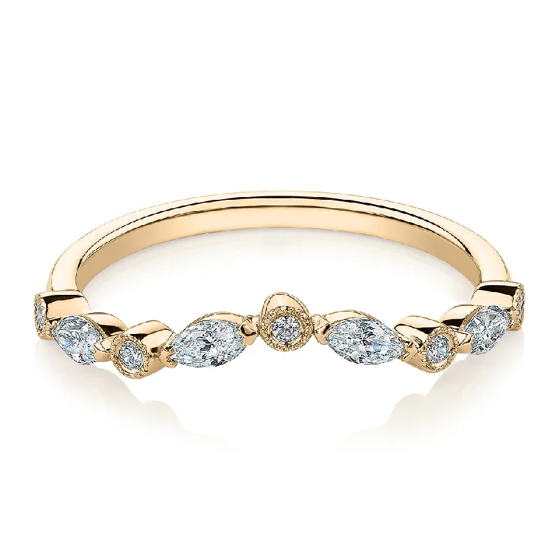 promise rings for women -Marquise curved wedding or eternity band with 0.43 carats* of diamond simulants in 10 carat yellow gold