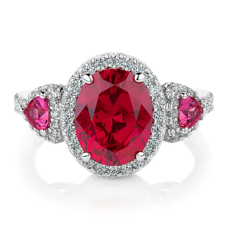 women’s ruby rings -Dress ring with ruby simulants and 0.48 carats* of diamond simulants in sterling silver