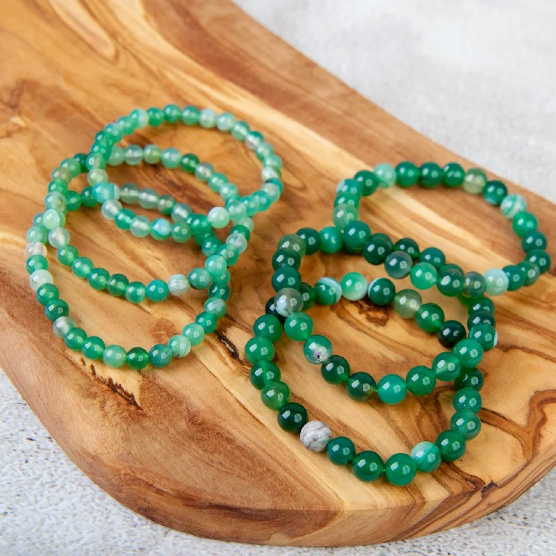 timeless bangles for women -timeless bangles for women -Green Banded Agate DYED Beaded Bracelet