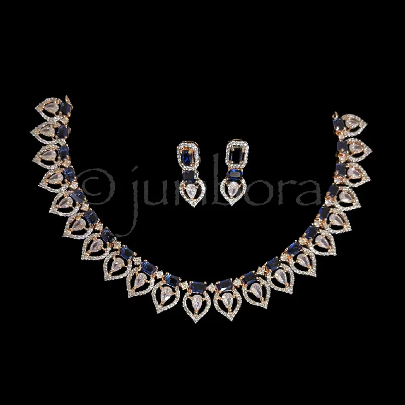 trendy layered necklaces for women -Sapphire Blue AD Zircon CZ Necklace in Rose Gold