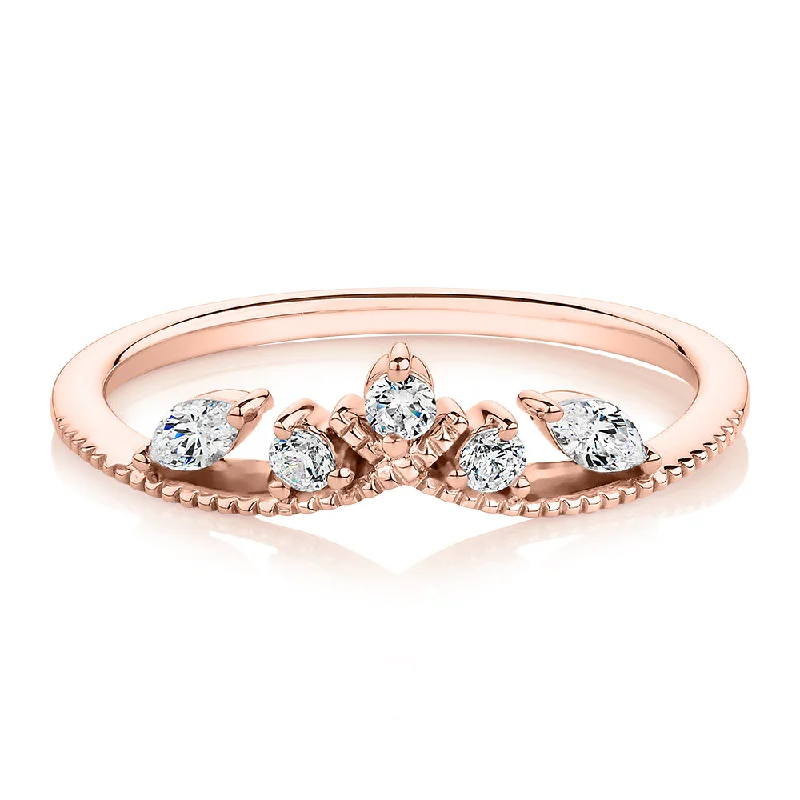 sparkling rings for women -Round Brilliant curved wedding or eternity band with 0.29 carats* of diamond simulants in 10 carat rose gold