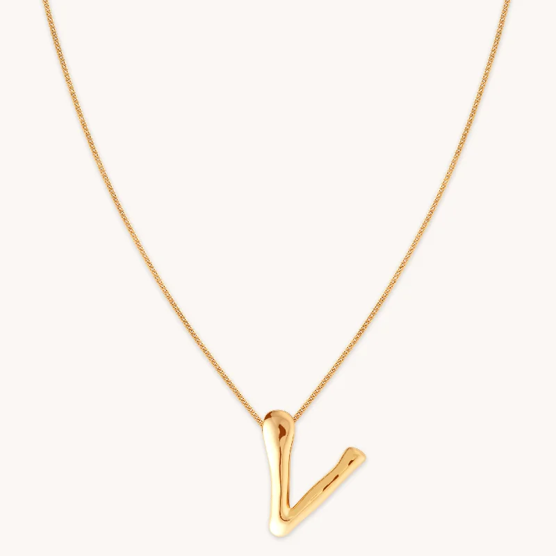 bridal necklaces for women -V Initial Bold Pendant Necklace in Gold