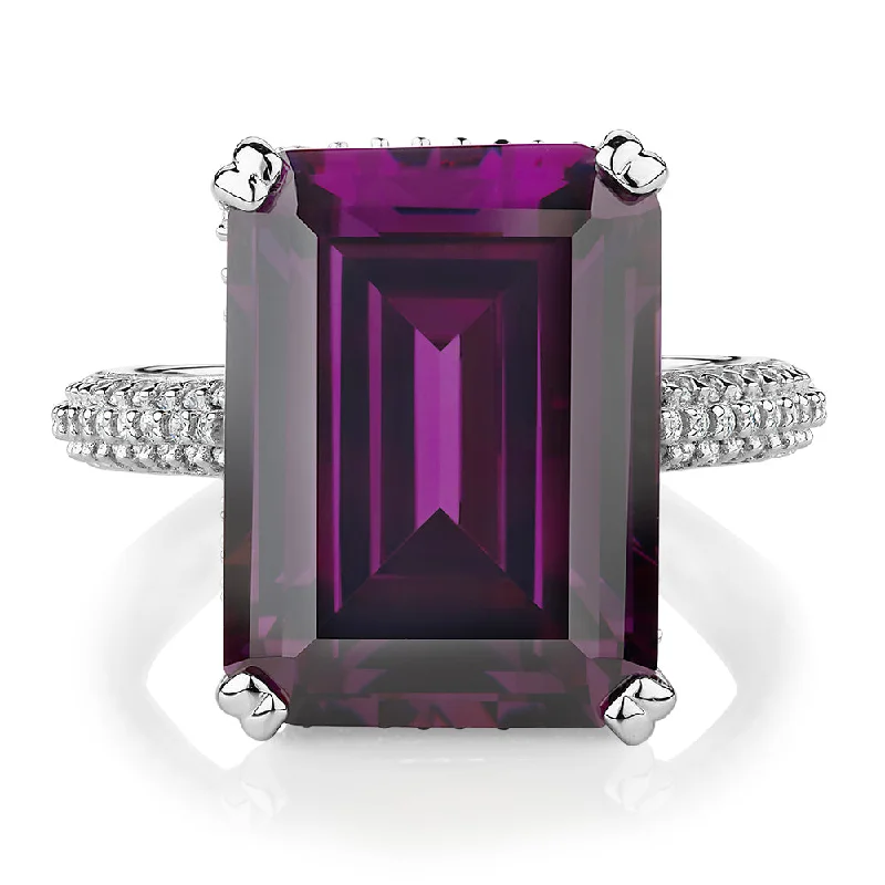 heart-shaped rings for women -Dress ring with amethyst simulant and 0.73 carats* of diamond simulants in sterling silver