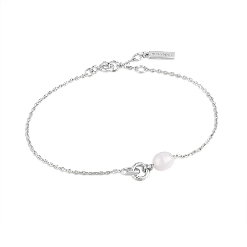 handmade charm bangles -handmade charm bangles -Sterling Silver Pearl Interlocking Link Bracelet by Ania Haie