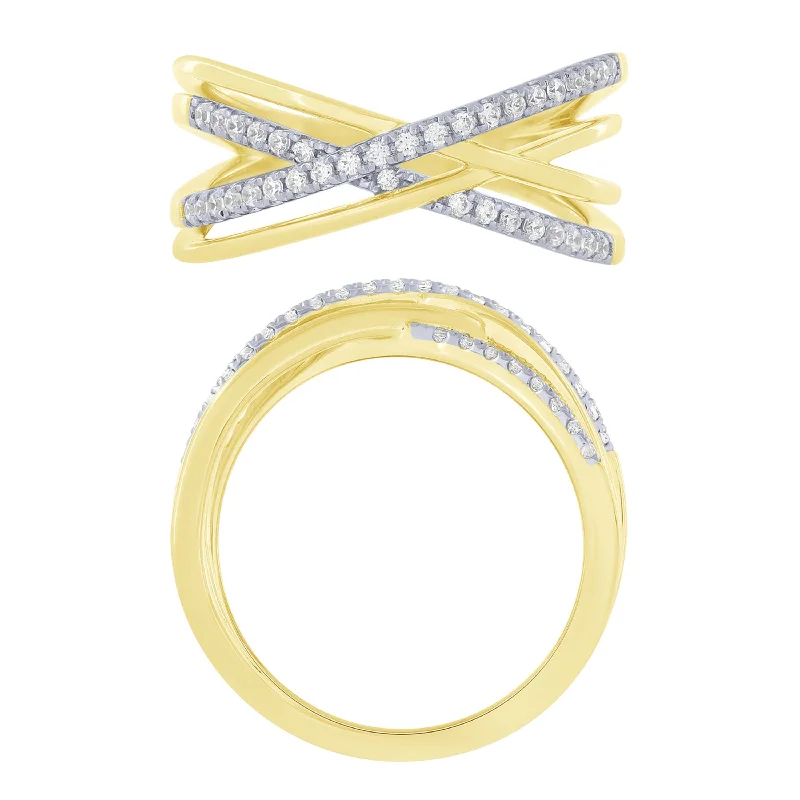 stylish rings for women -14K Yellow Gold 1/4Ctw Diamond Layered Fashion Ring