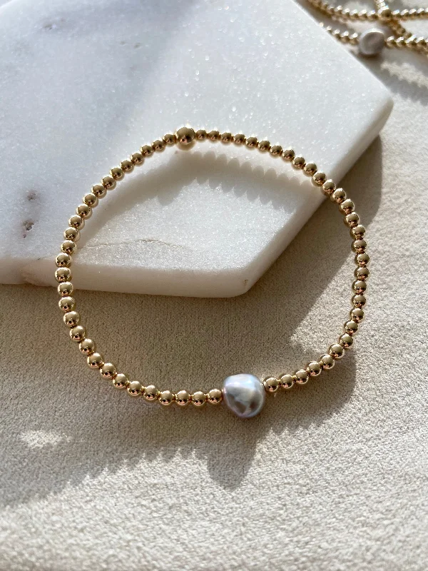 bangle bracelets for women -bangle bracelets for women -Cherish The Day - Gold 3mm Bead & Pearl Bracelet