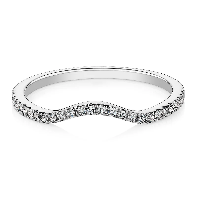 women’s rings with diamonds -Curved wedding or eternity band in 14 carat white gold