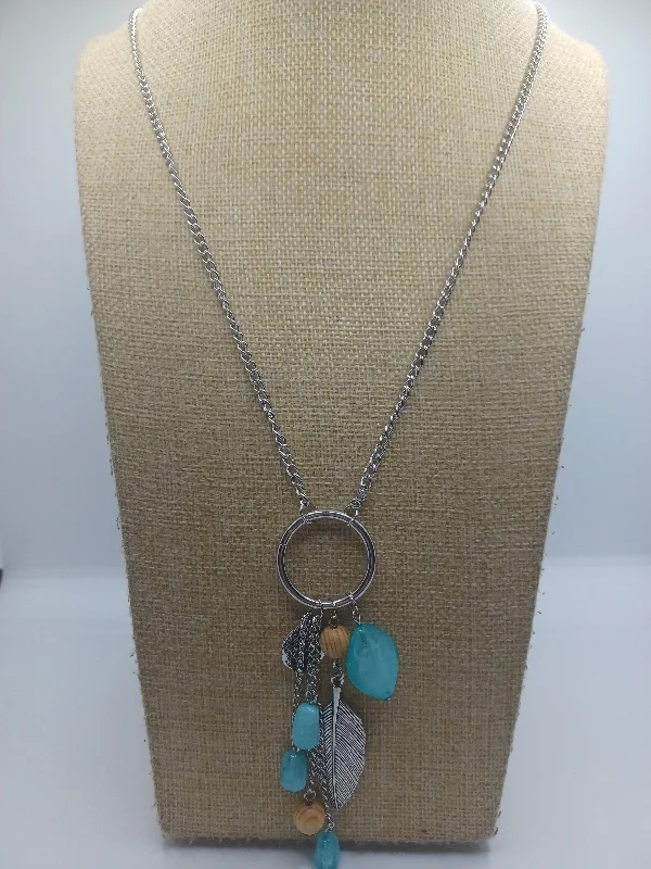 minimalist necklaces for women -Teal & Wooden Beaded Necklace