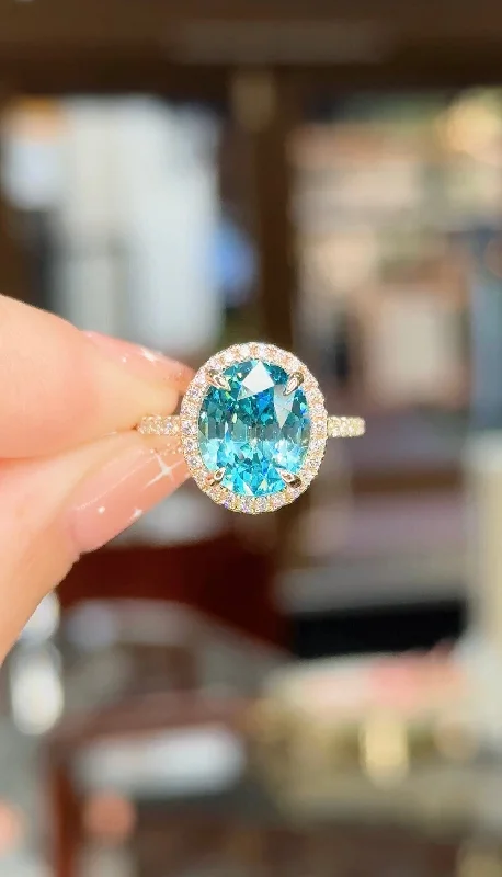 luxury rings for women -6.13ct Blue Zircon Kelly