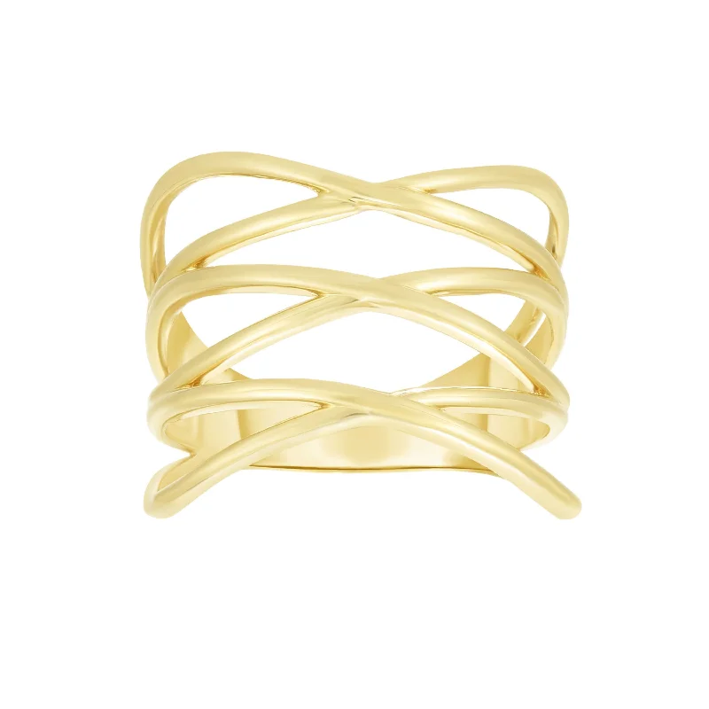 elegant wedding bands for women -14kt Gold Size-7 Yellow Finish Crossover Ring