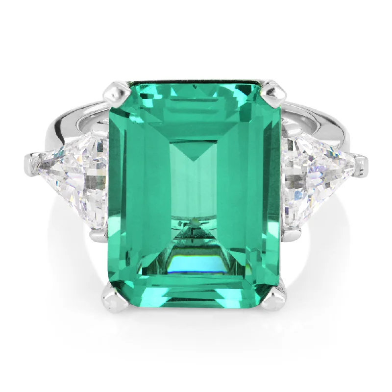 beautiful diamond wedding rings -Dress ring with ocean green simulant and 1.82 carats* of diamond simulants in sterling silver